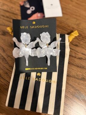 Lele Sadoughi Iridescent Paper Lily Earrings in Mother of Pearl